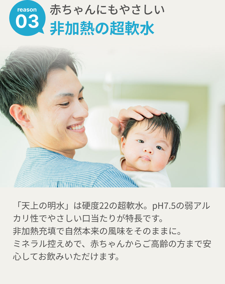 赤ちゃんにも安心な非加熱の超軟水