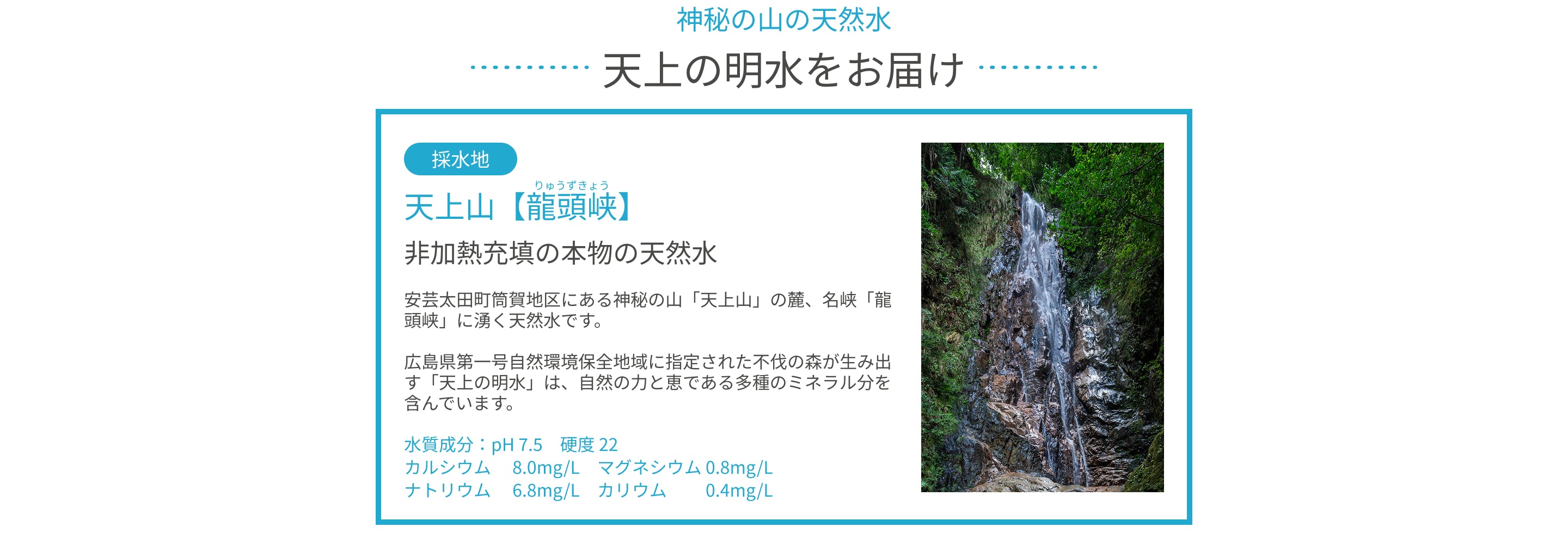 自然豊かな水源から採水された天上の明水 天然水